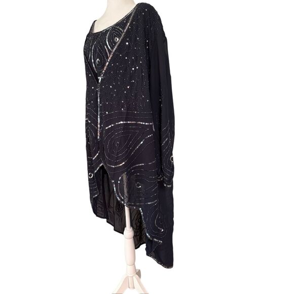 Roaman’s Plus Size 28W 3-Piece Midnight Navy Beaded Top, Sheer Jacket & Pants Se - Picture 3 of 6